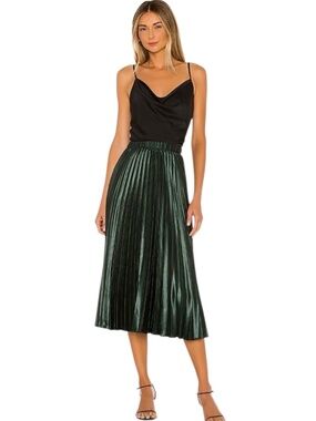 1.STATE Satin Pleated Accordion Midi Skirt in Green Size 6